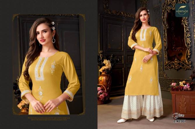 Heritage Diva Exclusive Wear Rayon Wholesale Kurti With Bottom Collection